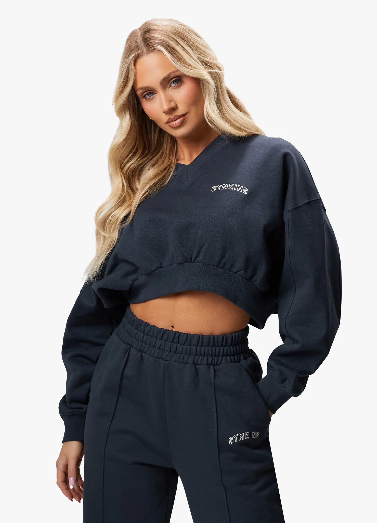 Gym King Refresh Crop Crew & Jogger - Deep Slate Blue