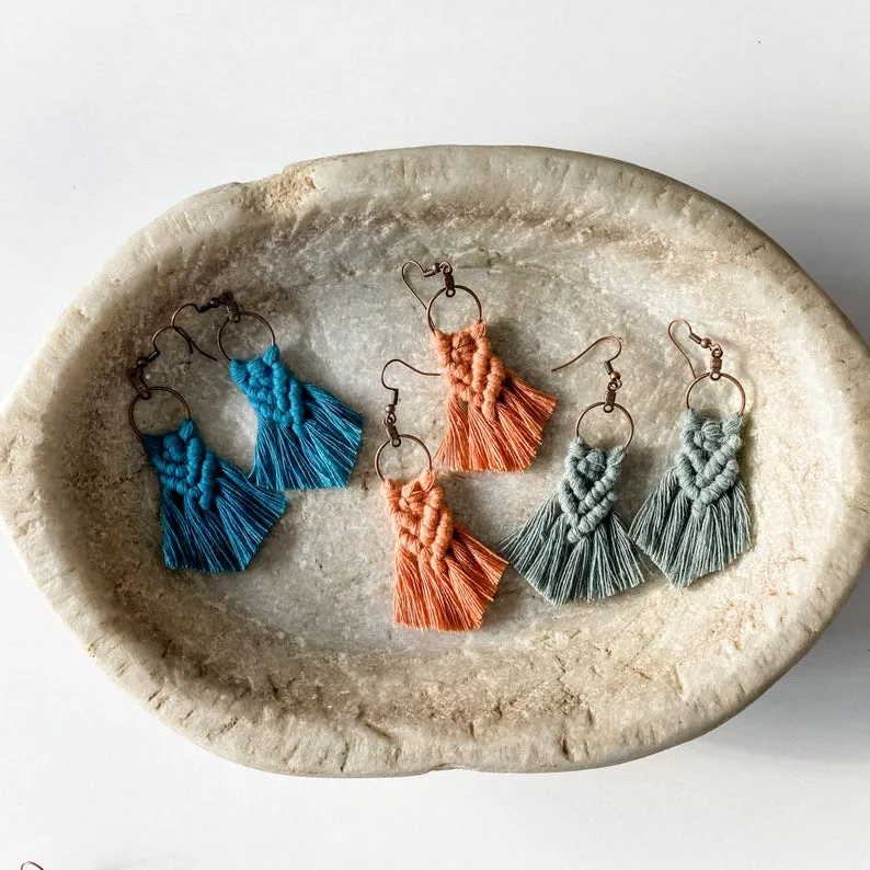 Handmade Mini Macrame Hoop Earrings