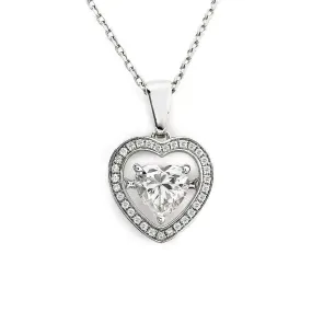 Harmony Heart-Shaped Dancing Moissanite Pendant with Halo in 18K Gold