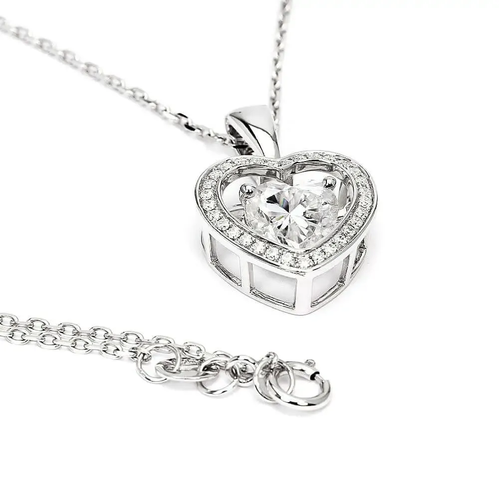 Harmony Heart-Shaped Dancing Moissanite Pendant with Halo in 18K Gold