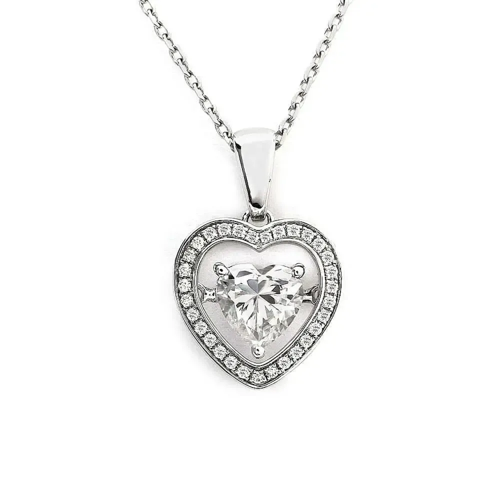 Harmony Heart-Shaped Dancing Moissanite Pendant with Halo in 18K Gold