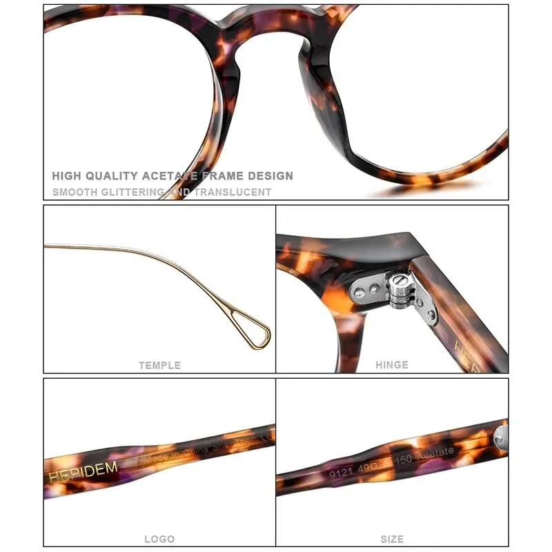 HEPIDEM Acetate Optical Eye Glasses Frame for Women Retro Vintage Round Eyeglasses Men Nerd Prescription Spectacles Eyewear 9121