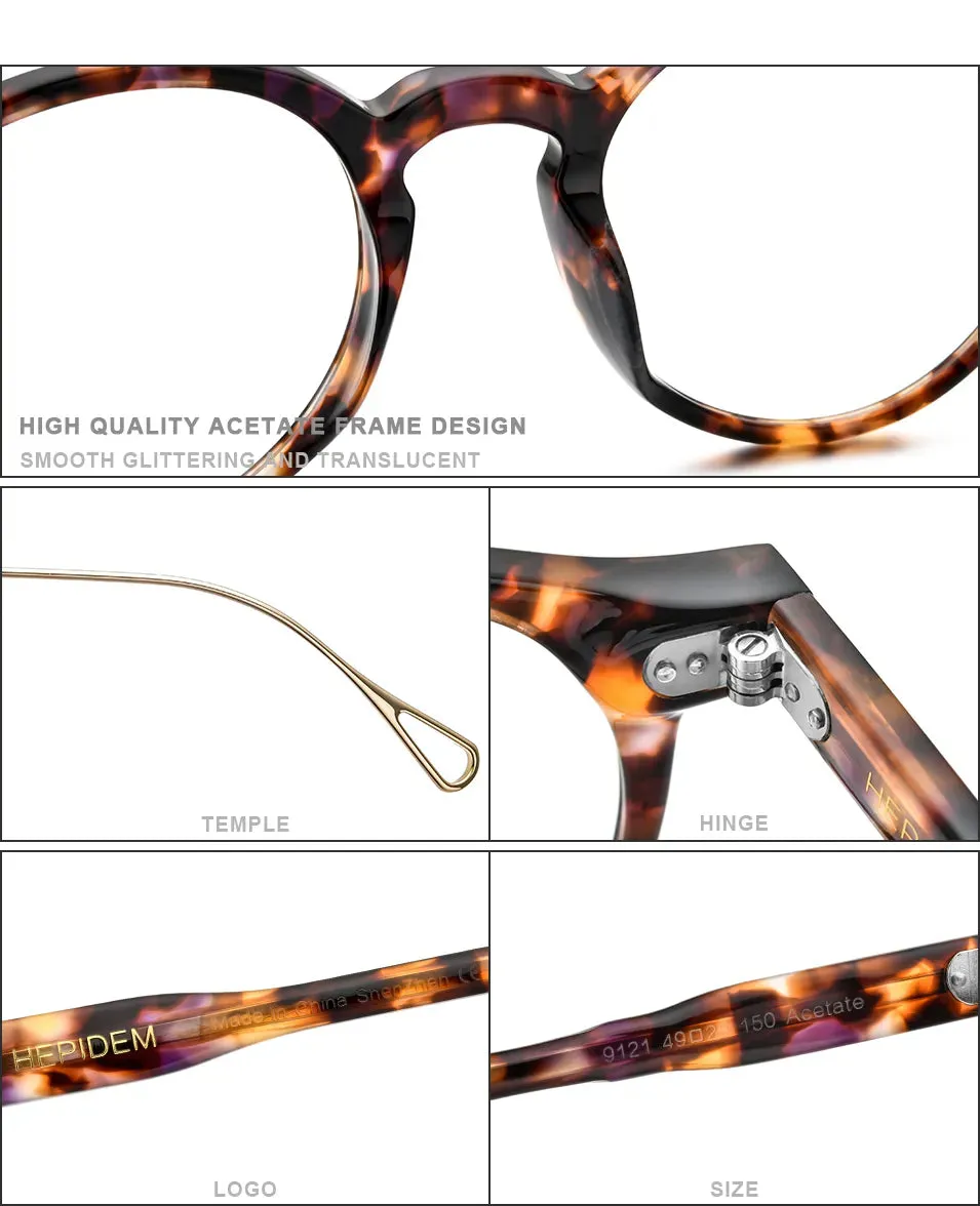 HEPIDEM Acetate Optical Eye Glasses Frame for Women Retro Vintage Round Eyeglasses Men Nerd Prescription Spectacles Eyewear 9121