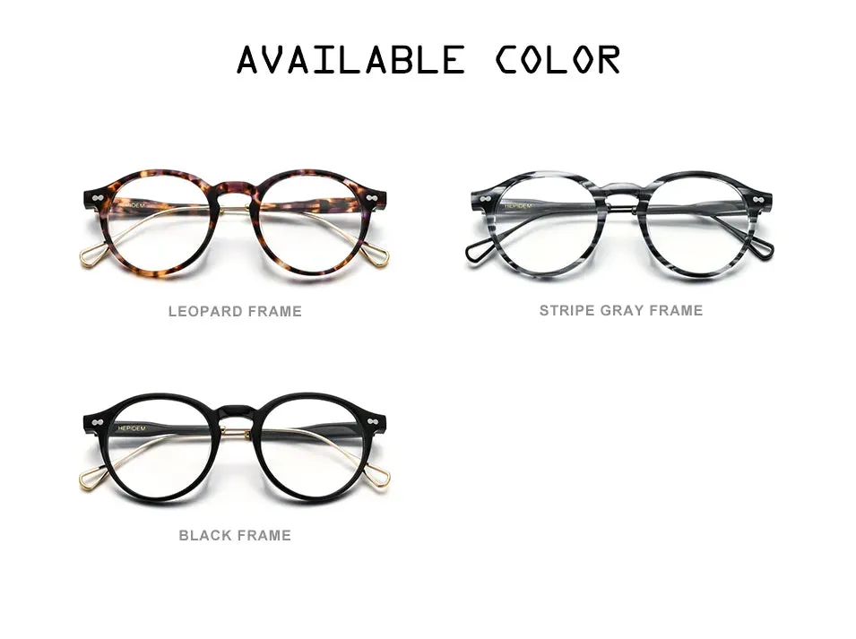 HEPIDEM Acetate Optical Eye Glasses Frame for Women Retro Vintage Round Eyeglasses Men Nerd Prescription Spectacles Eyewear 9121
