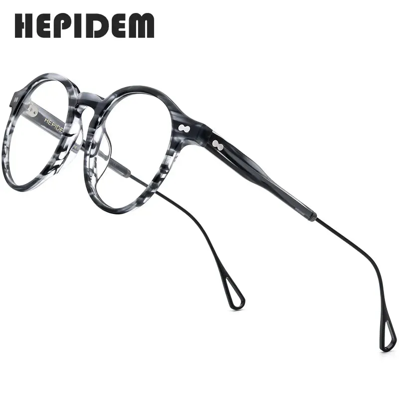 HEPIDEM Acetate Optical Eye Glasses Frame for Women Retro Vintage Round Eyeglasses Men Nerd Prescription Spectacles Eyewear 9121