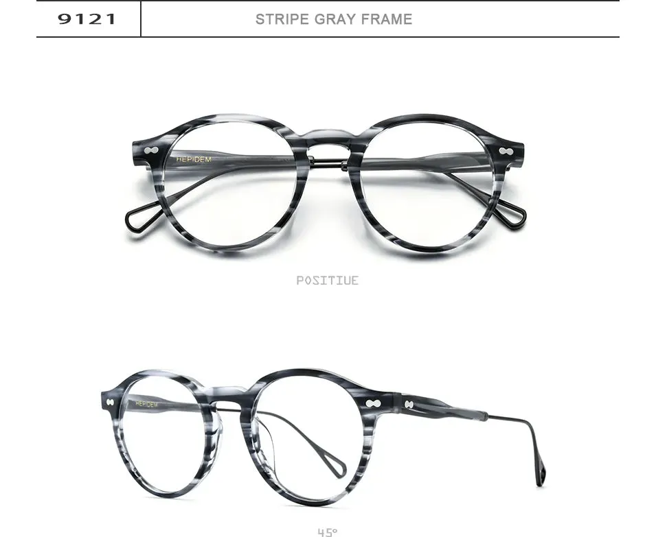 HEPIDEM Acetate Optical Eye Glasses Frame for Women Retro Vintage Round Eyeglasses Men Nerd Prescription Spectacles Eyewear 9121