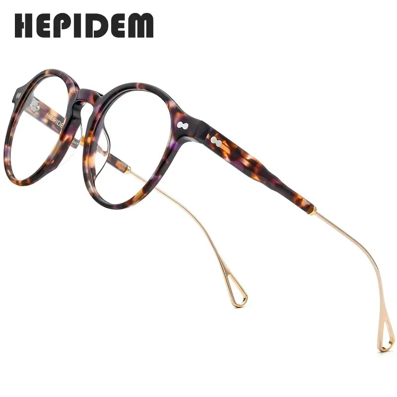 HEPIDEM Acetate Optical Eye Glasses Frame for Women Retro Vintage Round Eyeglasses Men Nerd Prescription Spectacles Eyewear 9121