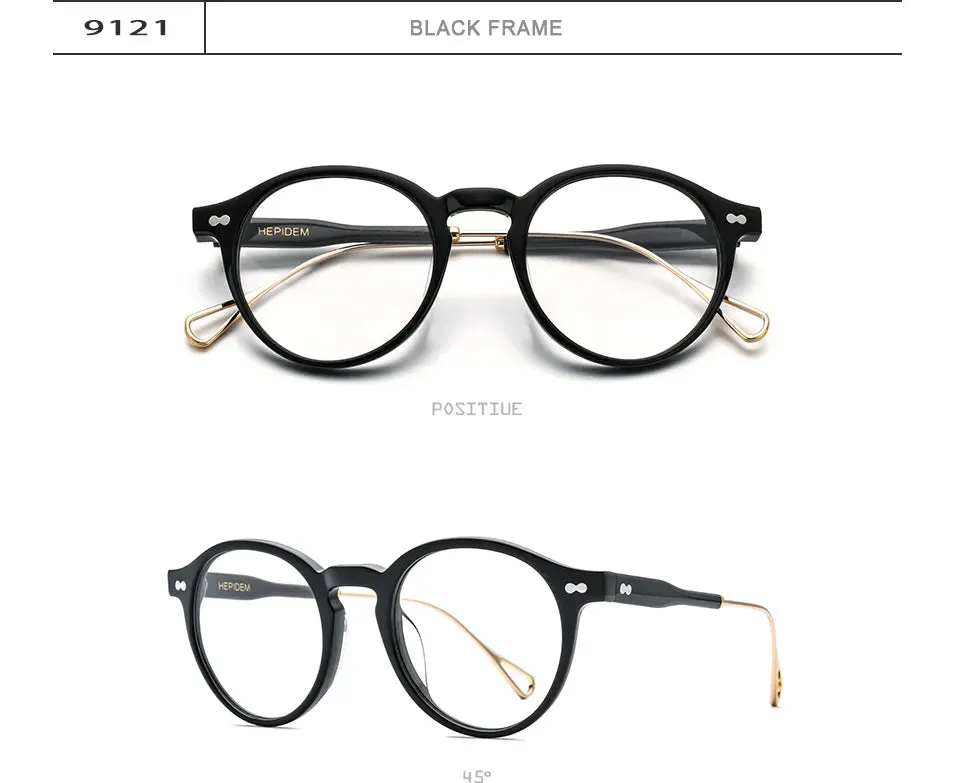 HEPIDEM Acetate Optical Eye Glasses Frame for Women Retro Vintage Round Eyeglasses Men Nerd Prescription Spectacles Eyewear 9121
