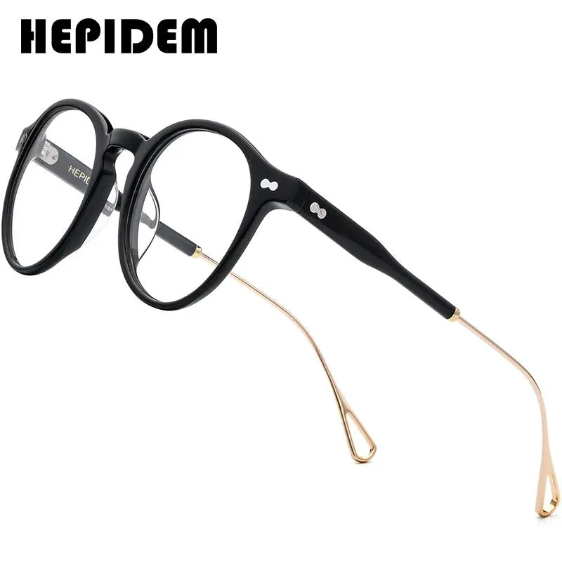 HEPIDEM Acetate Optical Eye Glasses Frame for Women Retro Vintage Round Eyeglasses Men Nerd Prescription Spectacles Eyewear 9121