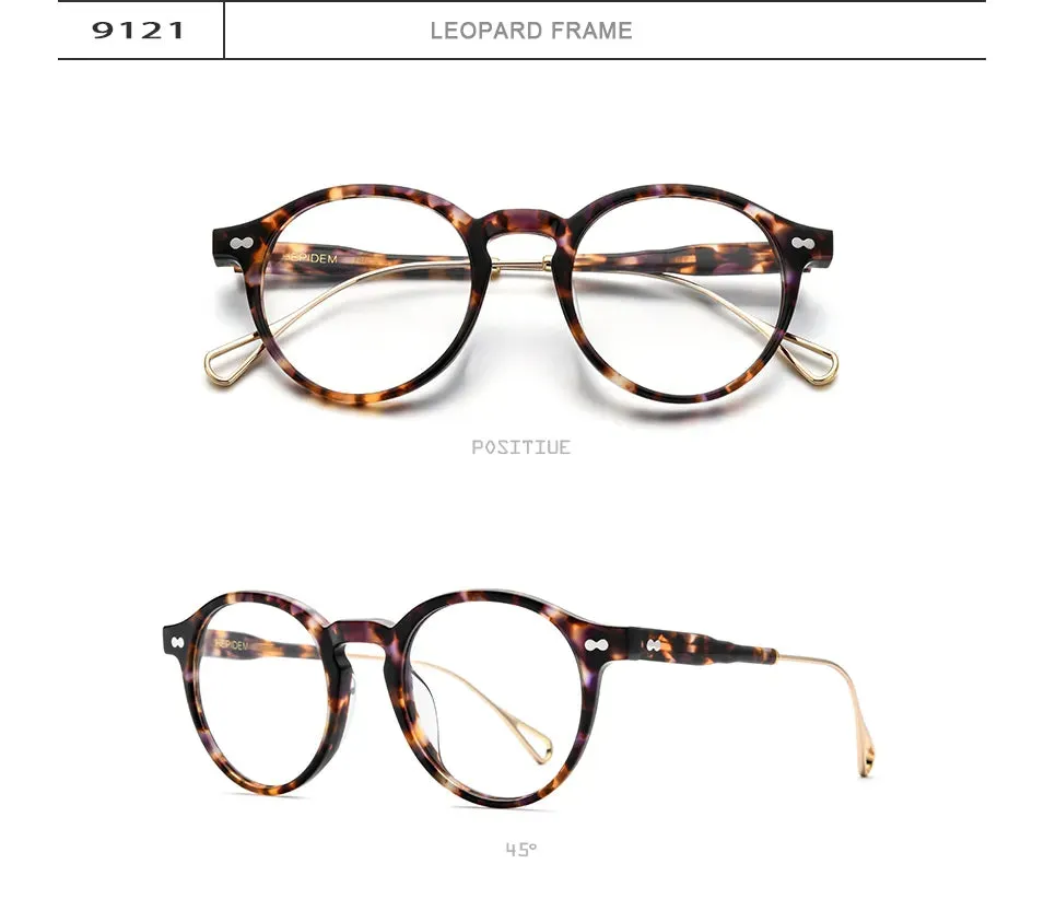 HEPIDEM Acetate Optical Eye Glasses Frame for Women Retro Vintage Round Eyeglasses Men Nerd Prescription Spectacles Eyewear 9121