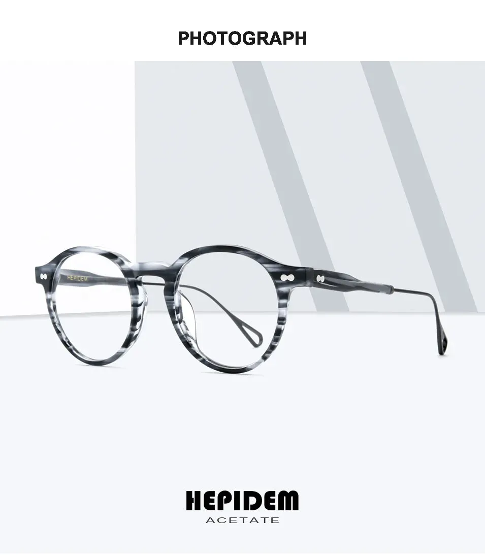 HEPIDEM Acetate Optical Eye Glasses Frame for Women Retro Vintage Round Eyeglasses Men Nerd Prescription Spectacles Eyewear 9121