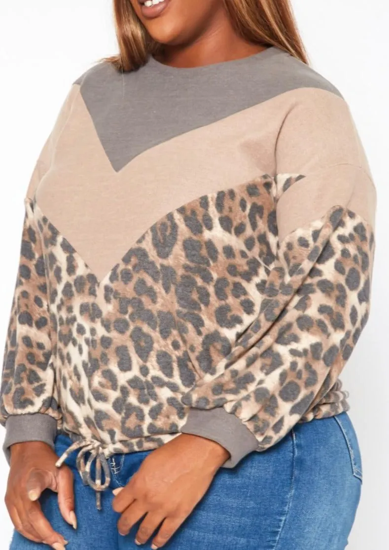 Hi Curvy Plus Size Chevron Leopard Splice Sweater