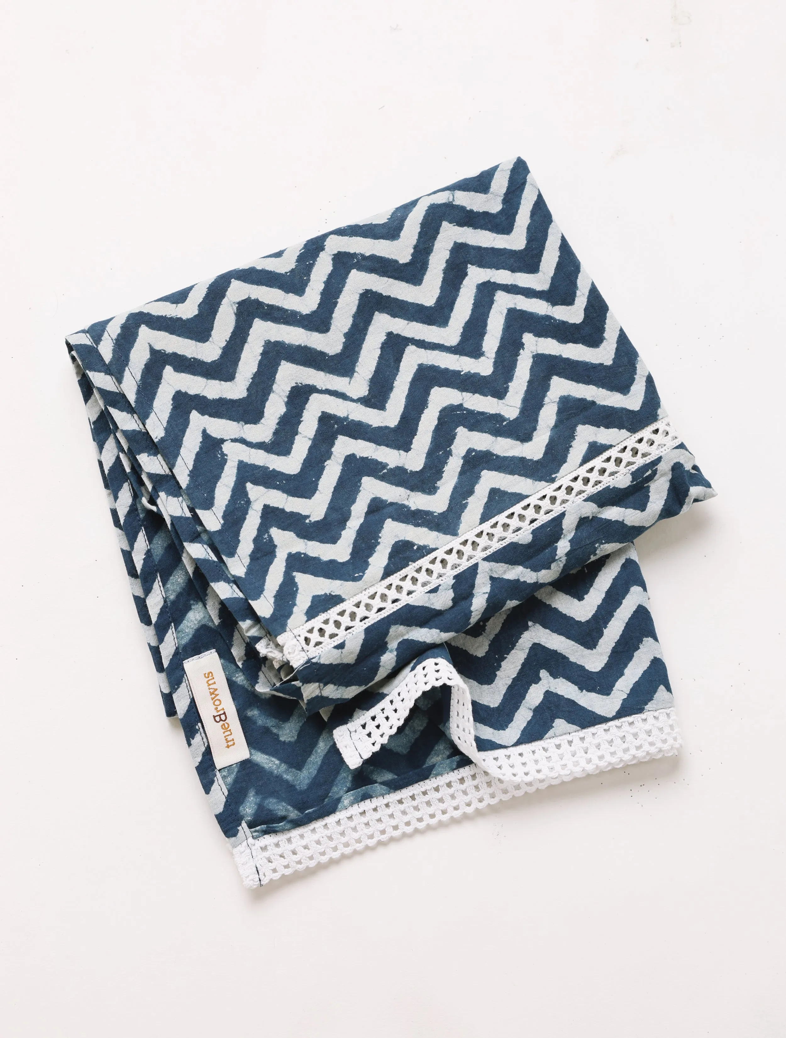 Indigo Zig-Zag Print Cotton Stole