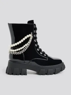 Jacki Pearl Chain Combat Boots