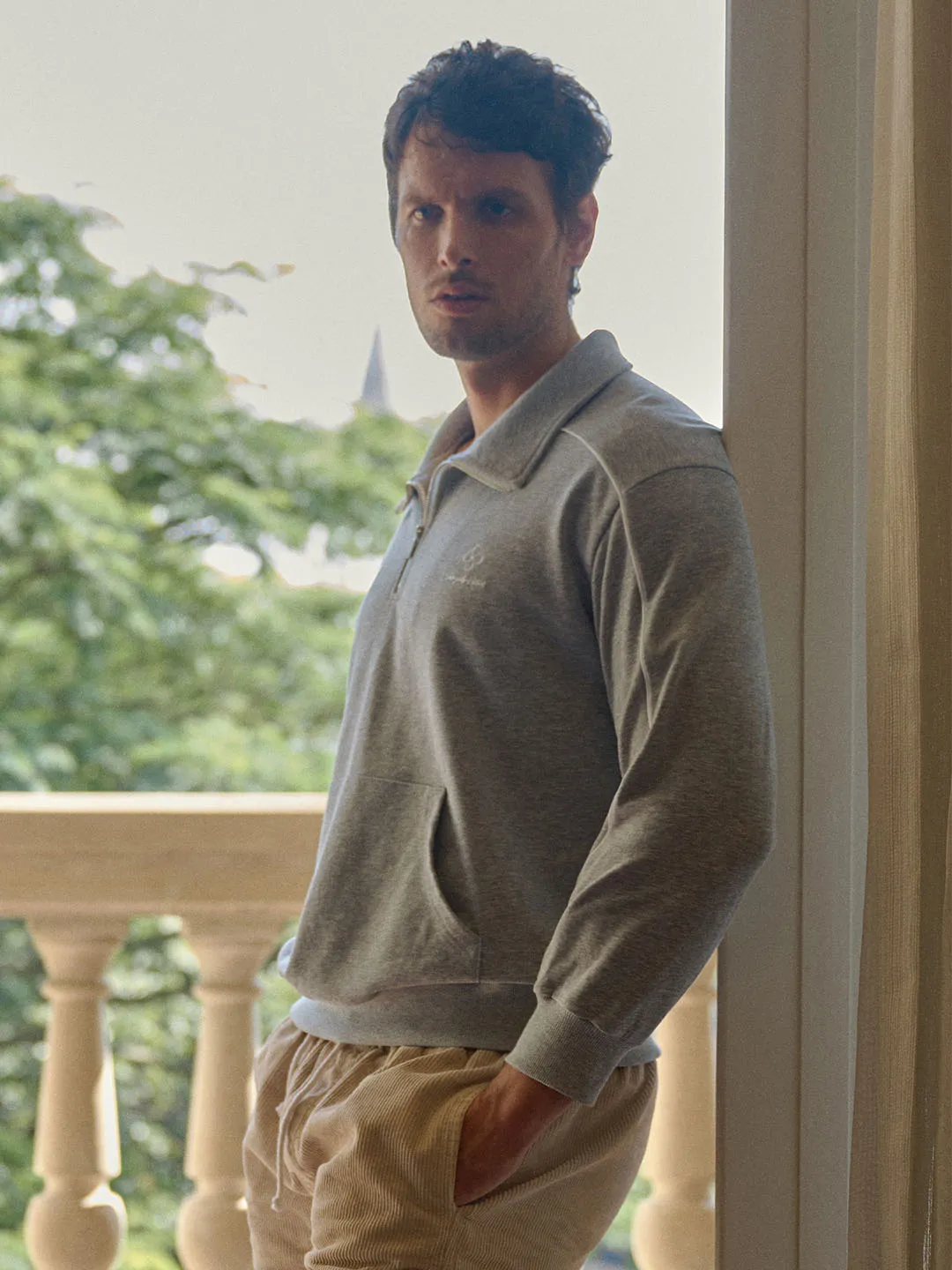 Kamila Exclusive Logo Embroidered Lapel Men's Sweatshirt