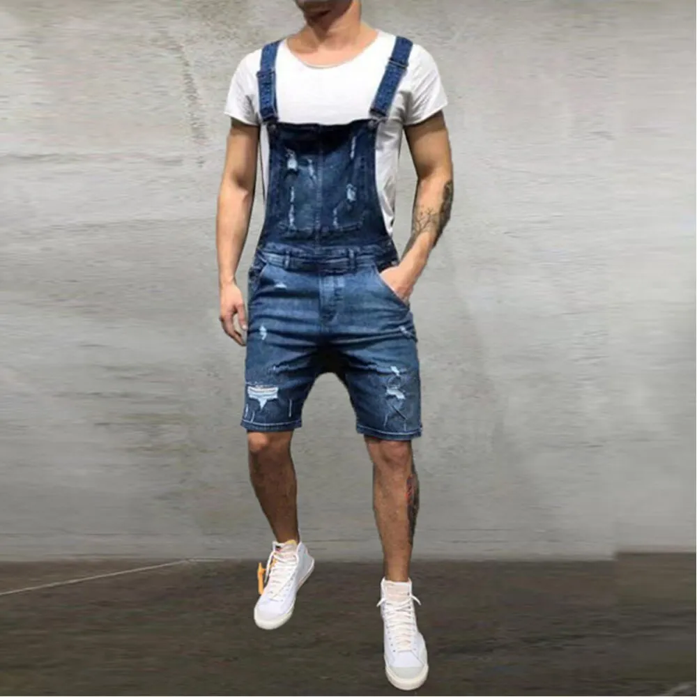 Men's Overalls Baggy Jeans Shorts Jumpsuits Men Shorts Summer Clothing Street Distressed Denim Bib Overalls Man Pants Plus Size