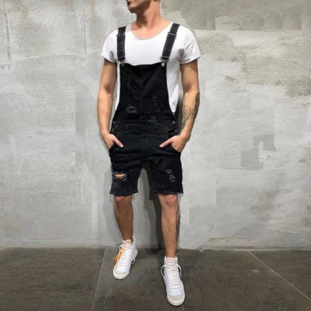 Men's Overalls Baggy Jeans Shorts Jumpsuits Men Shorts Summer Clothing Street Distressed Denim Bib Overalls Man Pants Plus Size