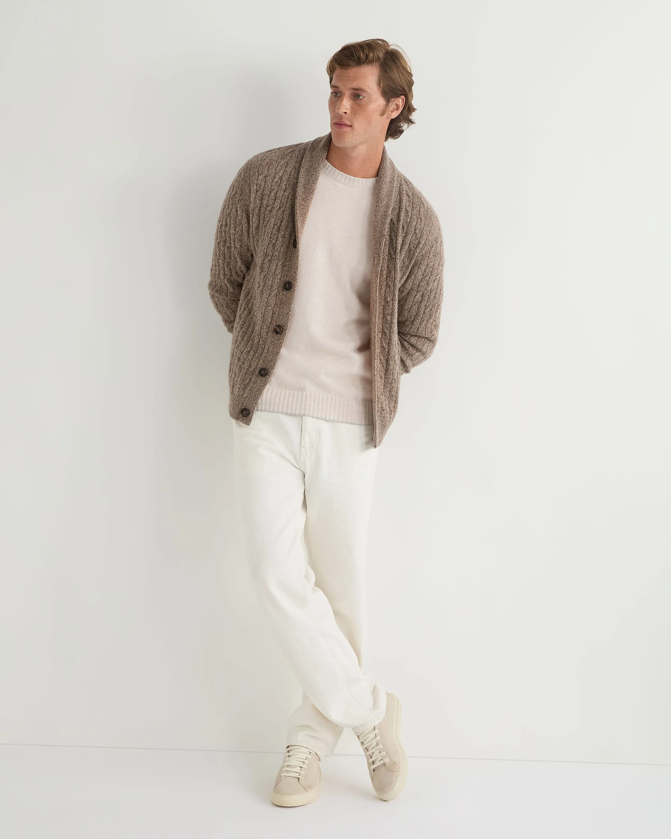 Men's Shoreditch Round Neck Cashmere Sweater Frost White