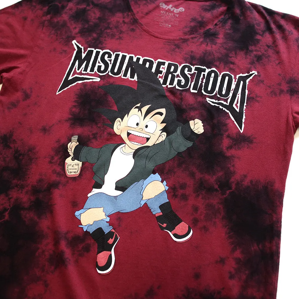 Misunderstood Goku Vintage Tie Dye Curved Hem Red Tee
