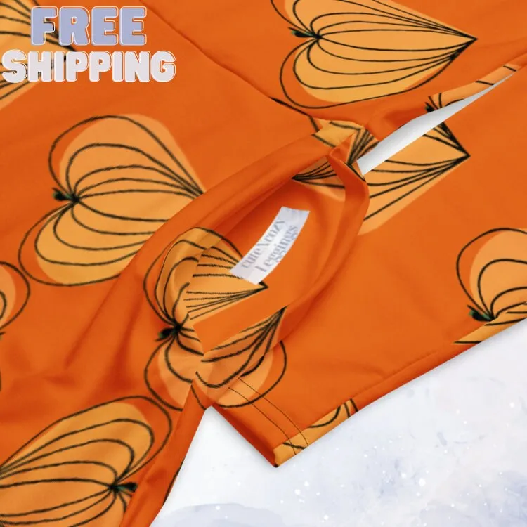 Pumpkin Hearts Orange Long Sleeve Midi Dress for Mom or Teacher