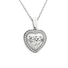Ready Made | Harmony 2 Carat Heart-Shaped Dancing Moissanite Pendant with Halo in 18K White Gold