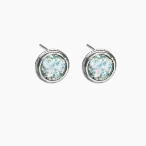 Roman Glass Patina Small Round Stud Earrings in Hammered Sterling Silver