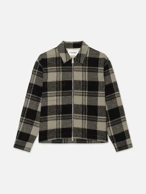 Spring Plaid Zip Shirt Jacket -- Smoke Beige/Noir