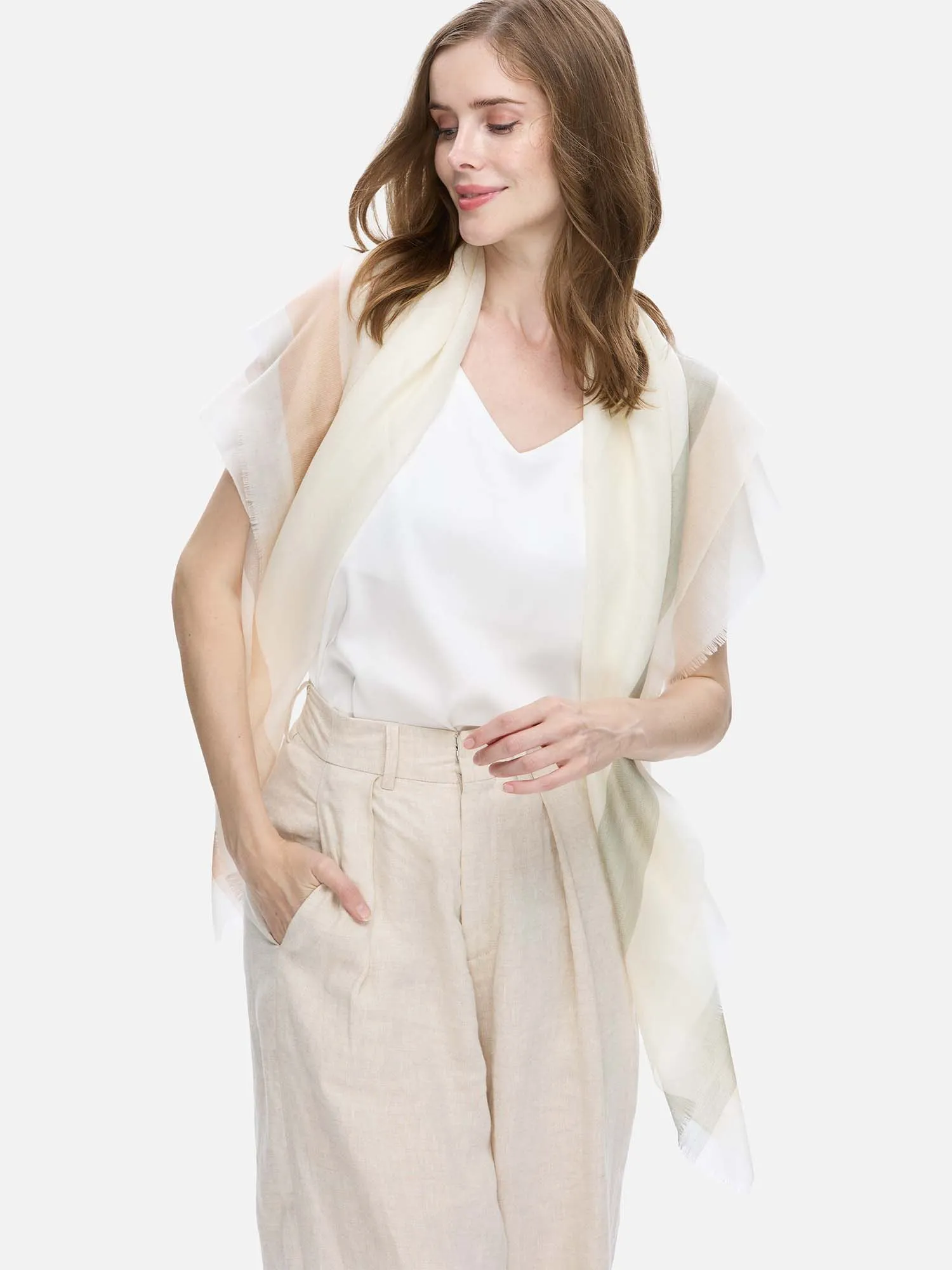Square - Featherlight Ivory Cashmere Scarf