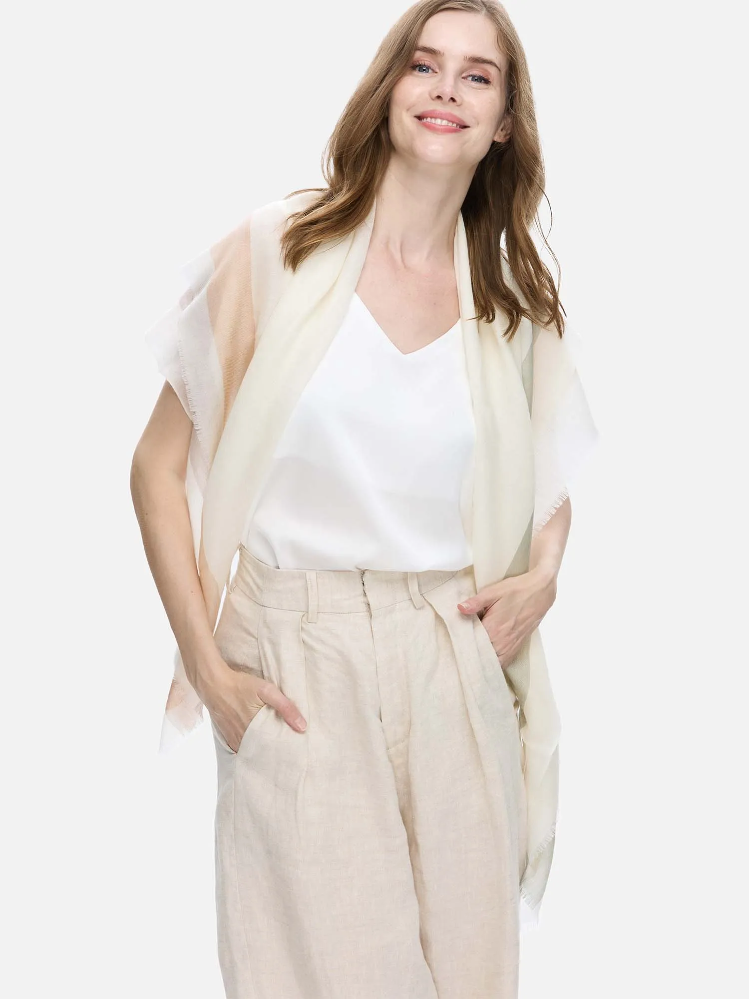 Square - Featherlight Ivory Cashmere Scarf