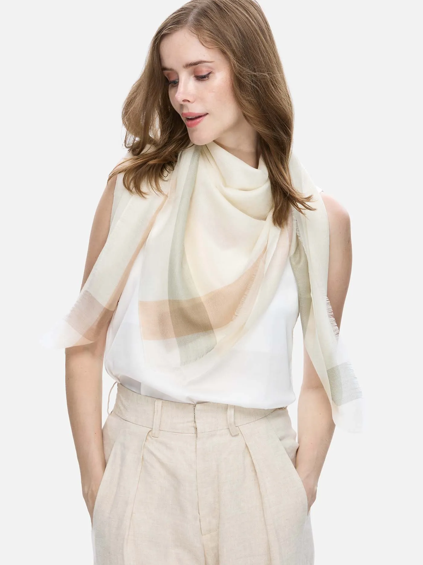Square - Featherlight Ivory Cashmere Scarf