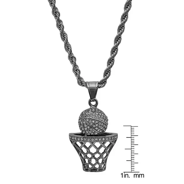 SteelTime Men's 18K Black Ion Plated Stainless Steel Basketball Hoop Chain Pendant Necklace