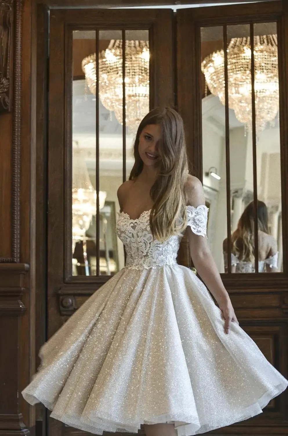Summer Short Glitter Wedding Dress