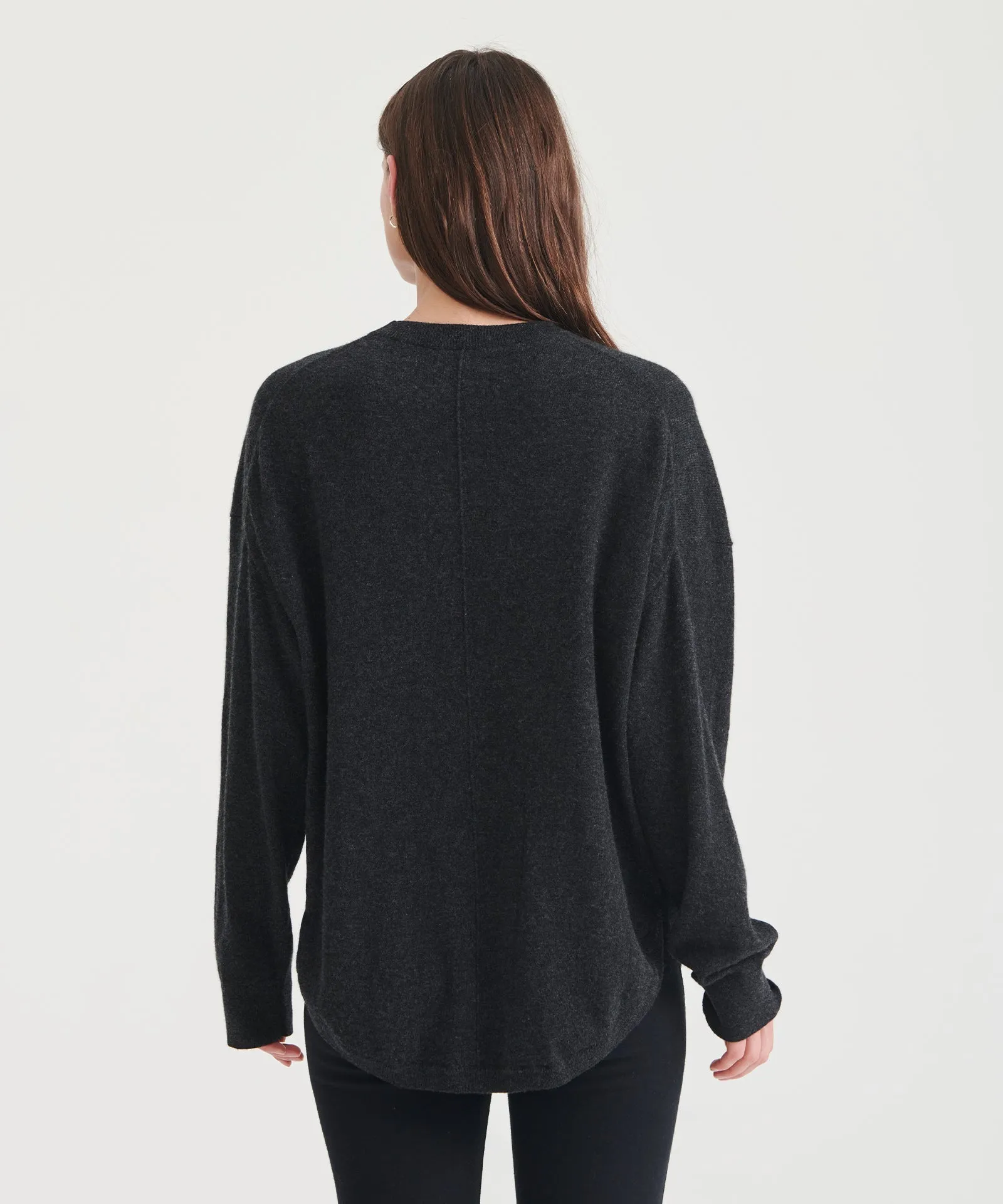 Washable Cashmere Curved Hem Crewneck