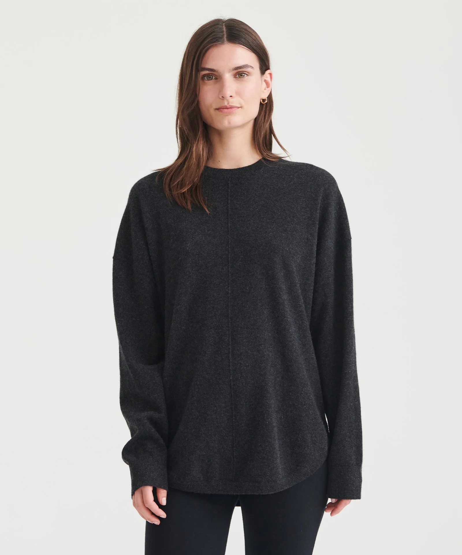 Washable Cashmere Curved Hem Crewneck