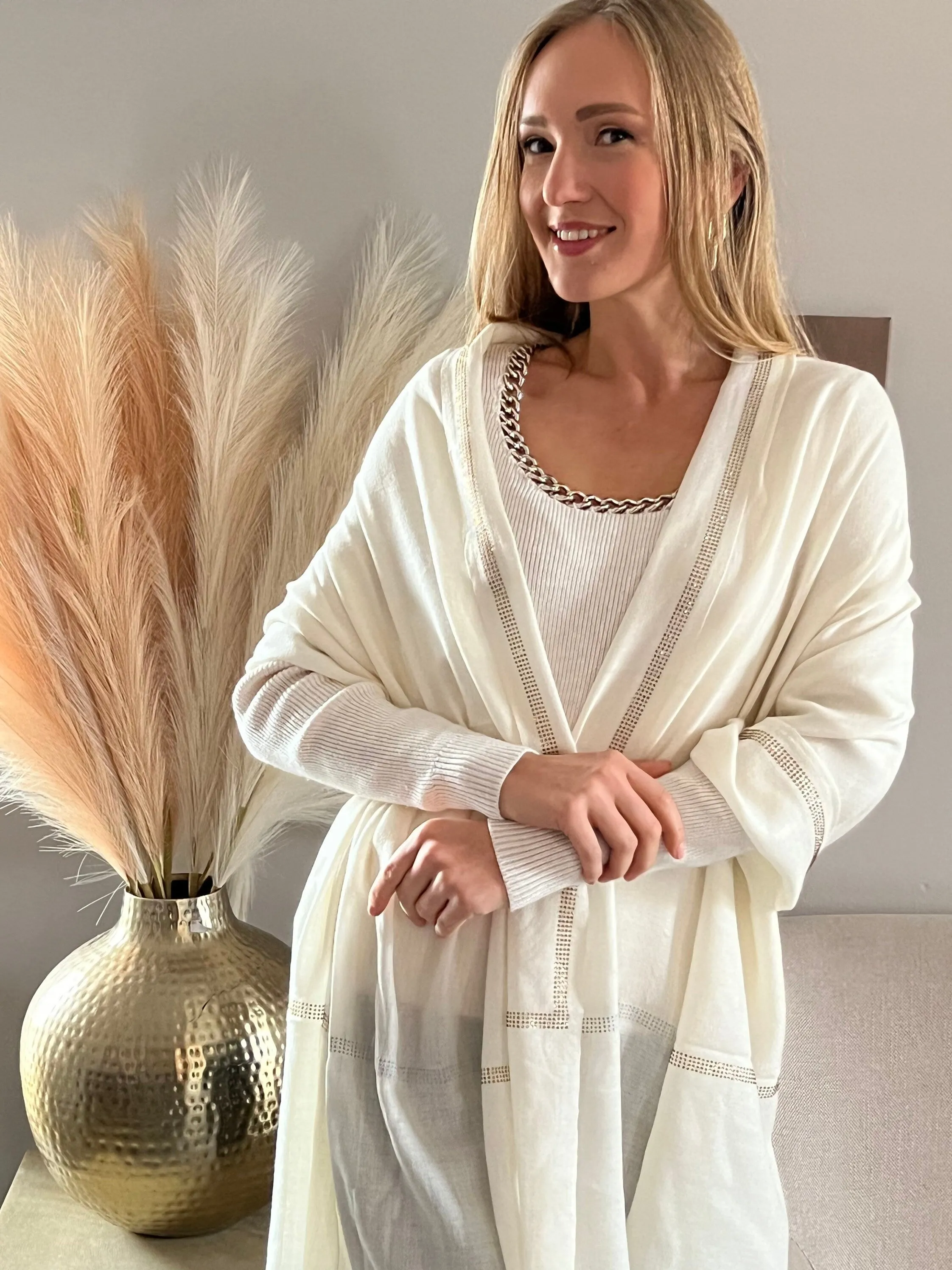 White Scarf, Super Soft Scarf For Her, Elegant Shawl For Formal Events, Women's Fashion, Gift For Wife, Birthday Gift In a Box For Her