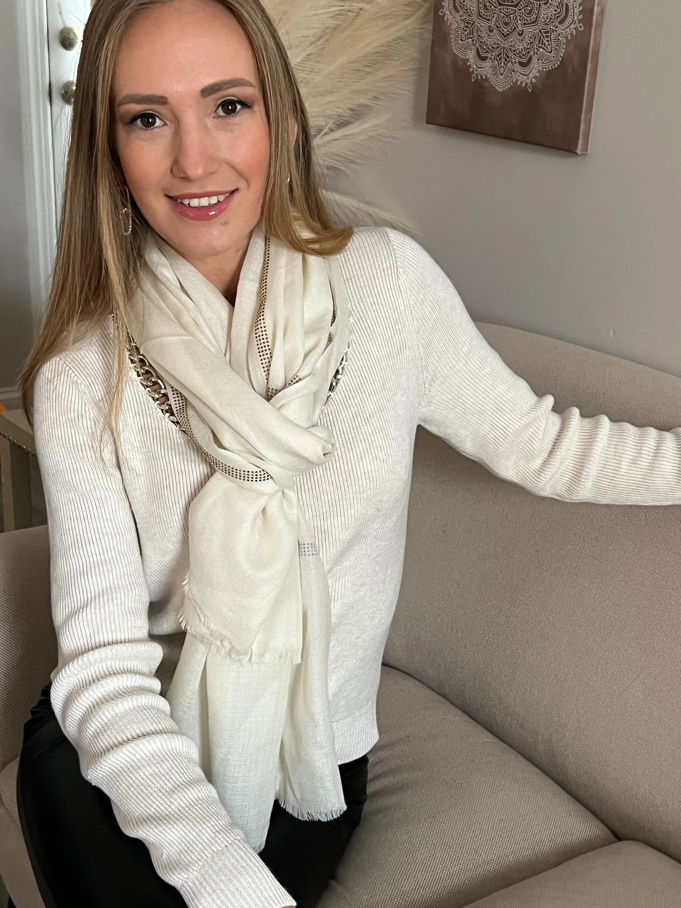 White Scarf, Super Soft Scarf For Her, Elegant Shawl For Formal Events, Women's Fashion, Gift For Wife, Birthday Gift In a Box For Her
