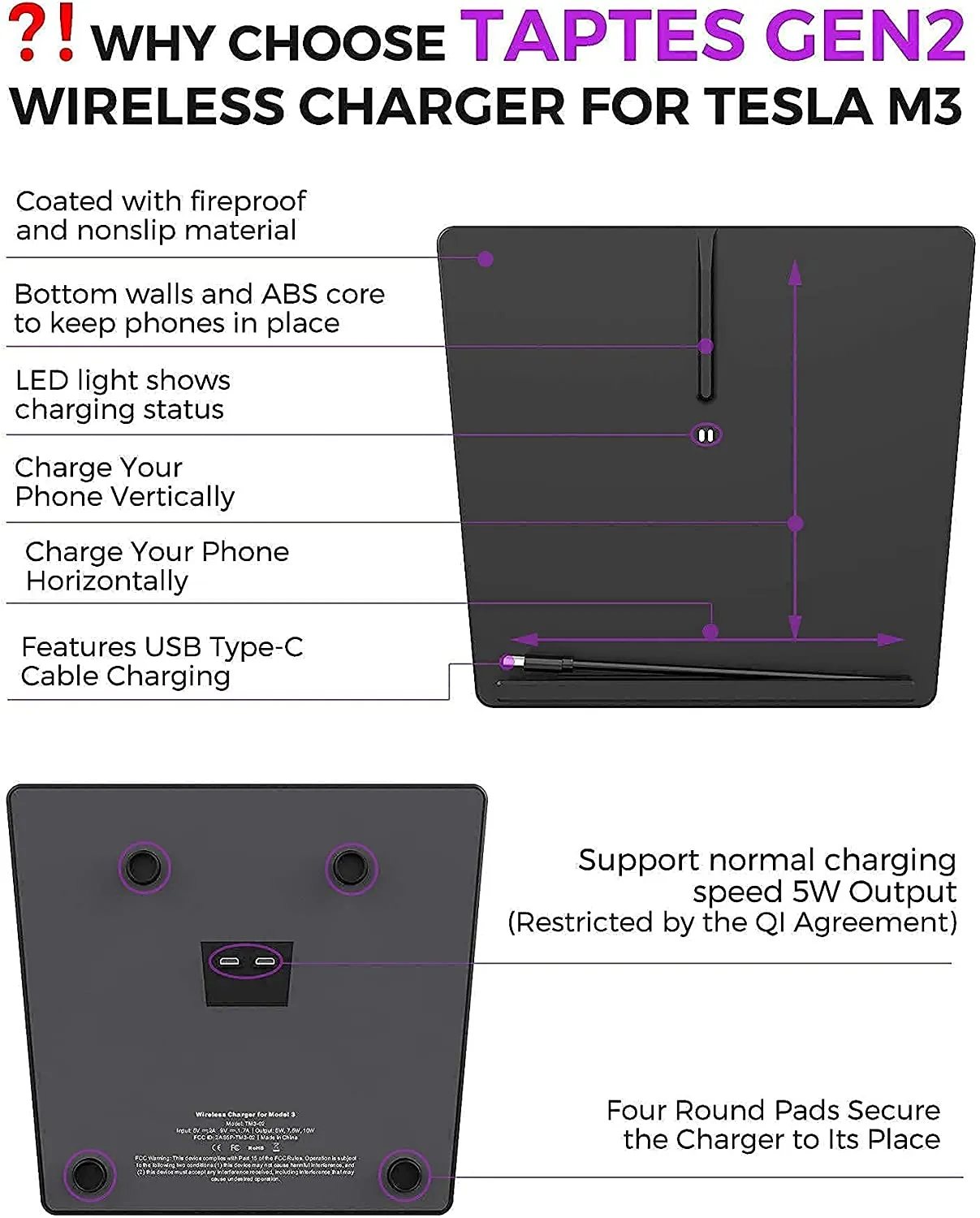 Wireless Charger for Tesla Model 3